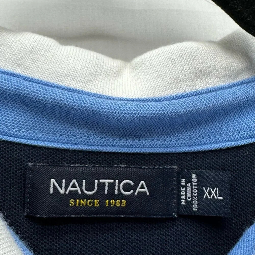 NAUTICA Polo Shirt Mens 2XL Pique Cotton Colorblock Short Sleeve Blue/Yellow - Picture 6 of 9